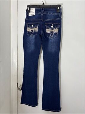 Tempted Women's Dark Indigo Flare Jeans - Double Button Waist